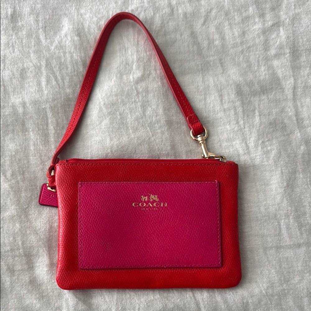 Coach Red and Pink Clutch with Gold-Tone Accents